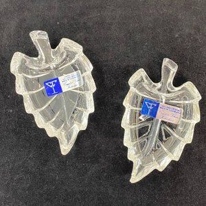 Two Crystal Clear Hand cut in Yugoslavia 24% Lead Crystal Leaf Trinket Dishes